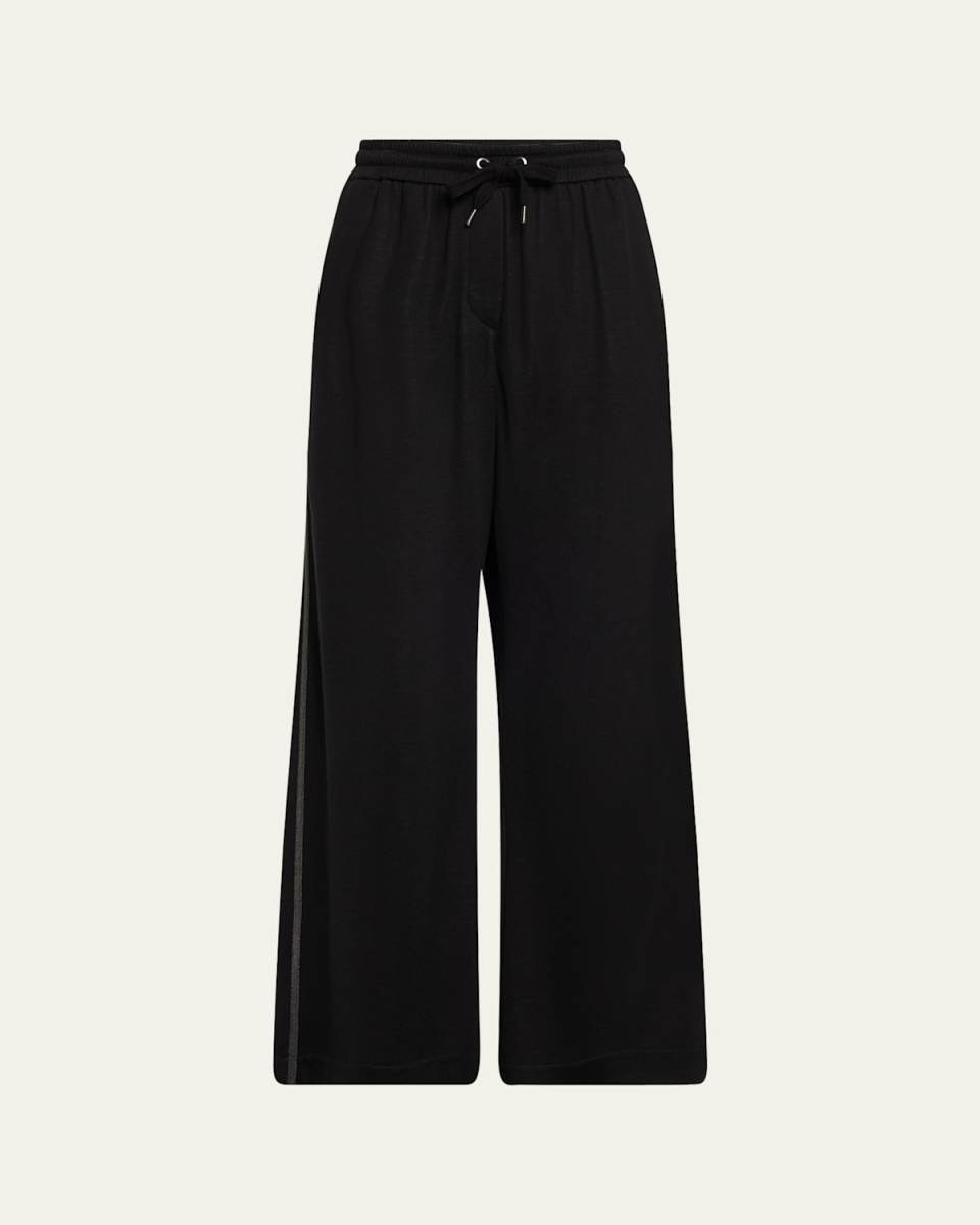 Monili Side-Stripe Cotton Silk Wide-Leg Pants